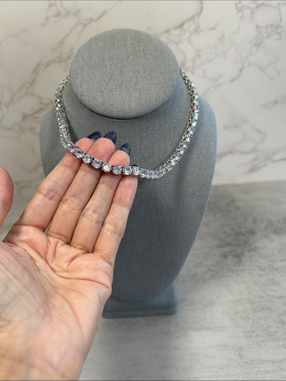 Silver Clear Crystal Tennis Necklace - Elegant Sparkle - Picture 4 of 10